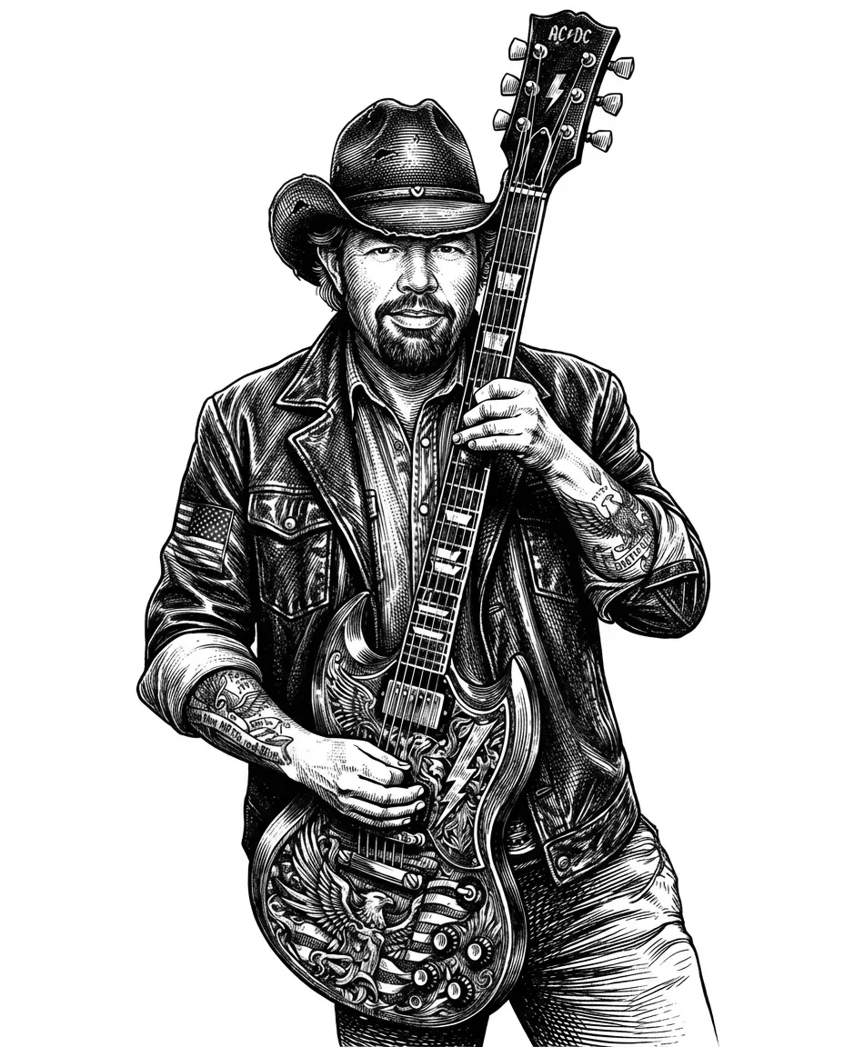 Keep the image the same with the same detail. Remove all the wording except for guitar.
