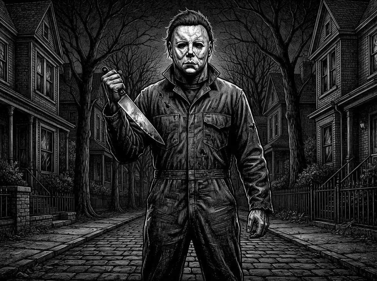 Make an image with Michael Meyers with ultra fine detail