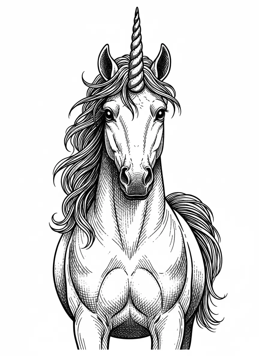 Make an image of a very detail unicorn facing me