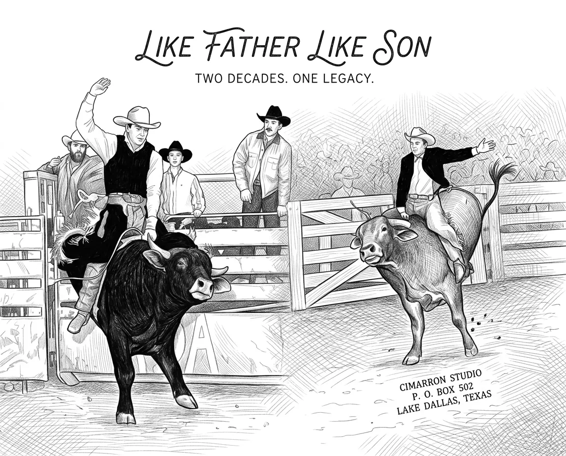 Make this image as on complete image with deceptive words Like Father Like Son. Make both backgrounds fading into each other with Ultra fine detail