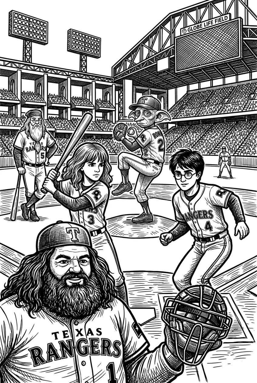make this image realistic detail with dobby the house elf playing baseball in a Texas ranger's uniform with ultra fine detail