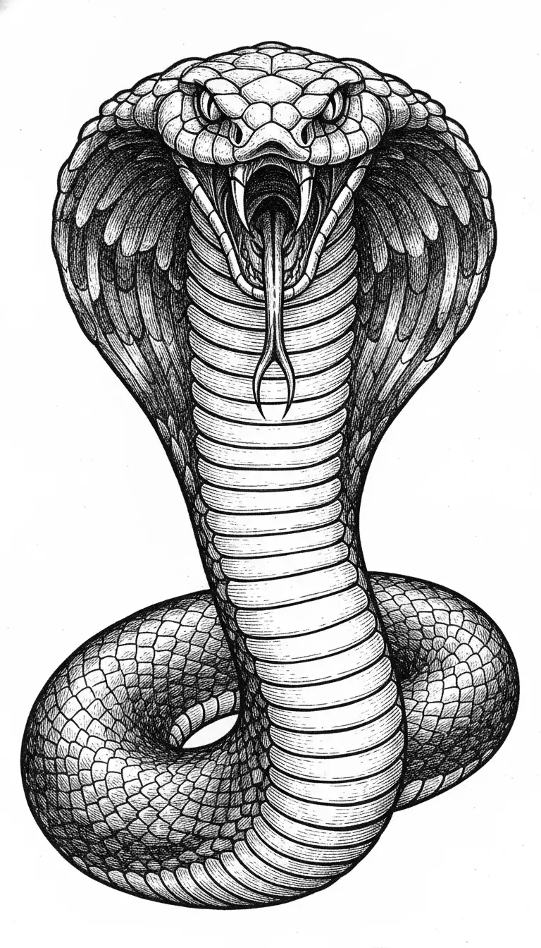 make a king cobra FOR ENGRAVING , vertical, angry