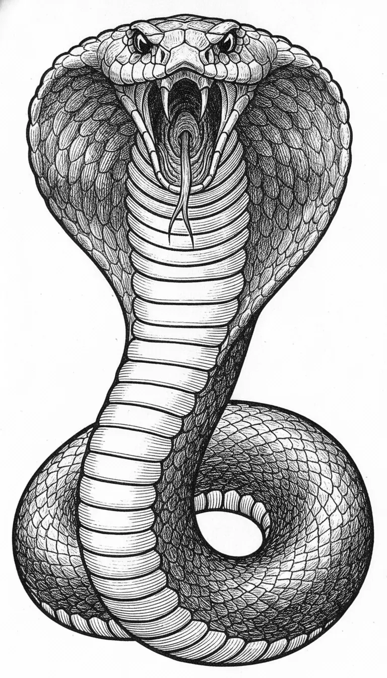 make a king cobra FOR ENGRAVING , vertical, angry, DETAILED NO BACKGROUND