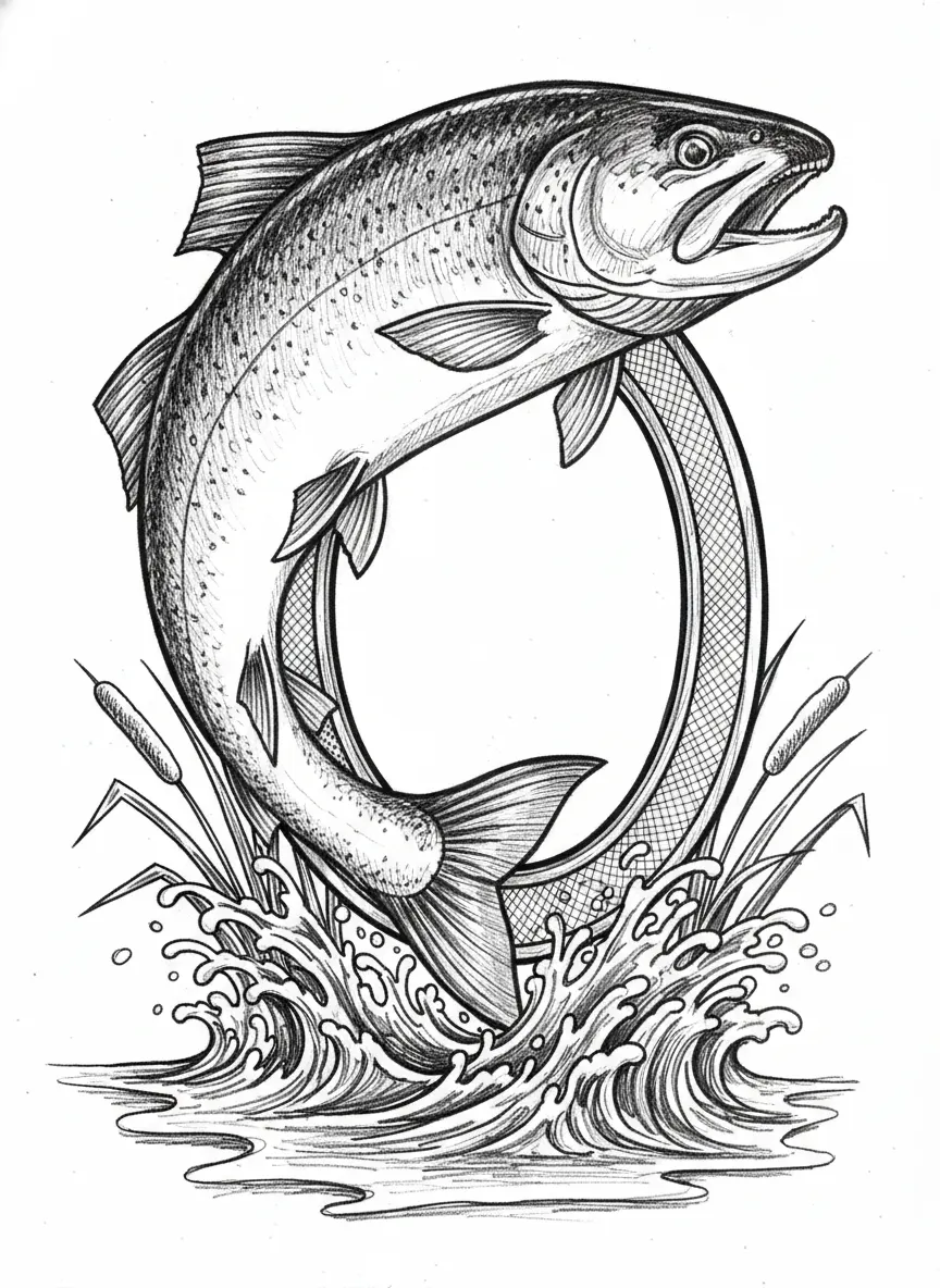 Create picture frame in shape of fish jumping from the lake