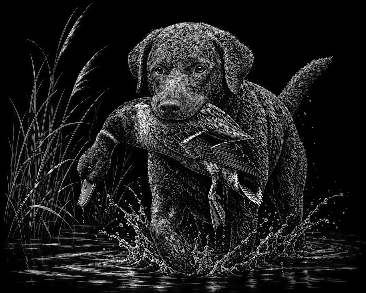 Chesapeake Bay Retriever fetching a duck