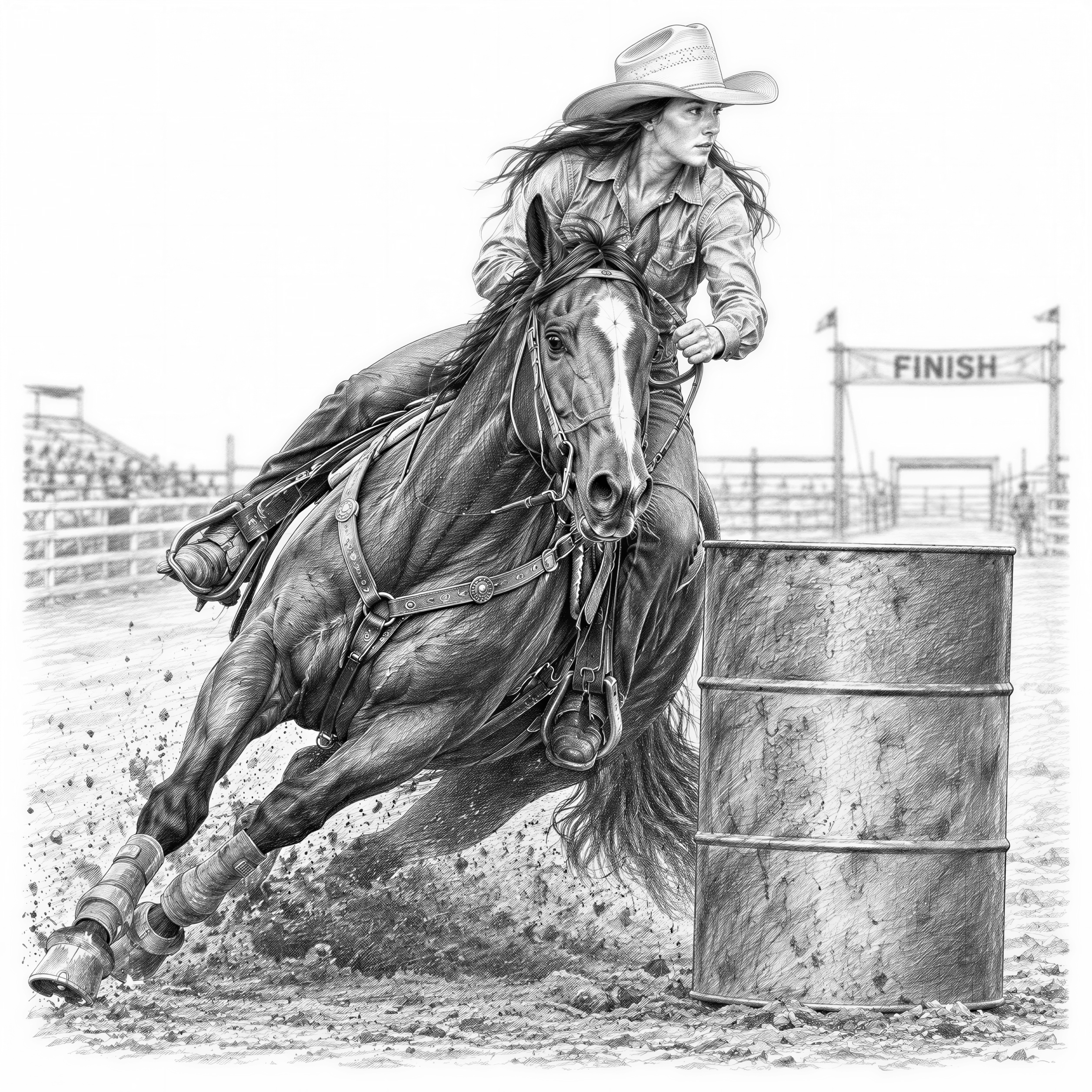 Rodeo arena and a barrel racer is really leaning into her turn - Free ...