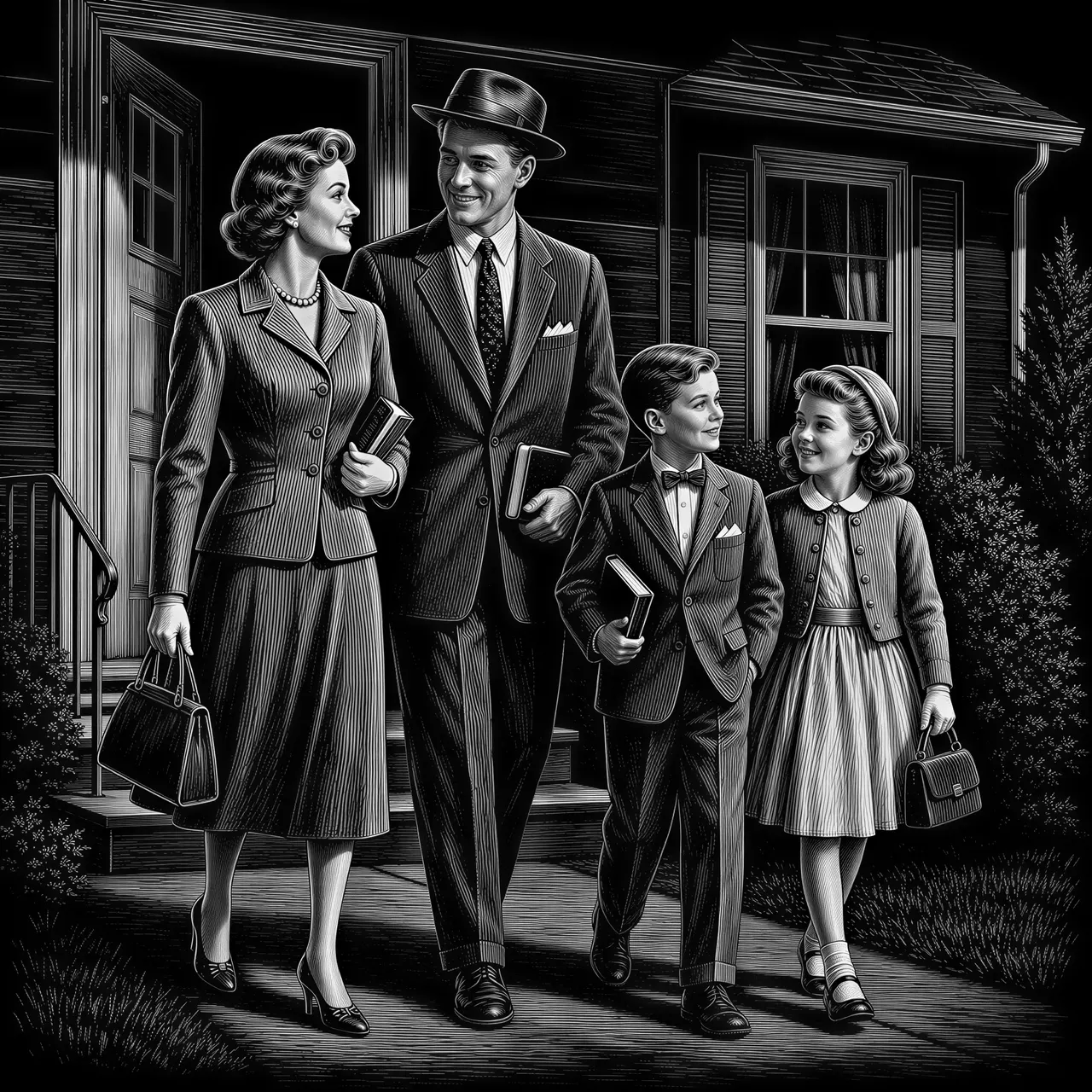 1950's family leaving their home dressed for Church. Mom, Dad - Free ...