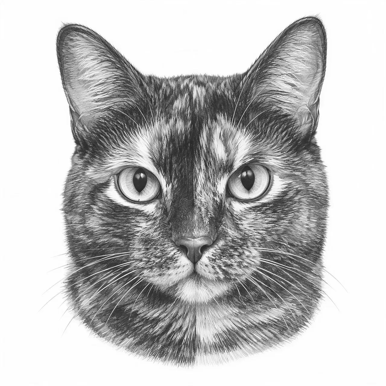 Head shot drawing on a American shorthair torta tabby cat - Free PNG ...