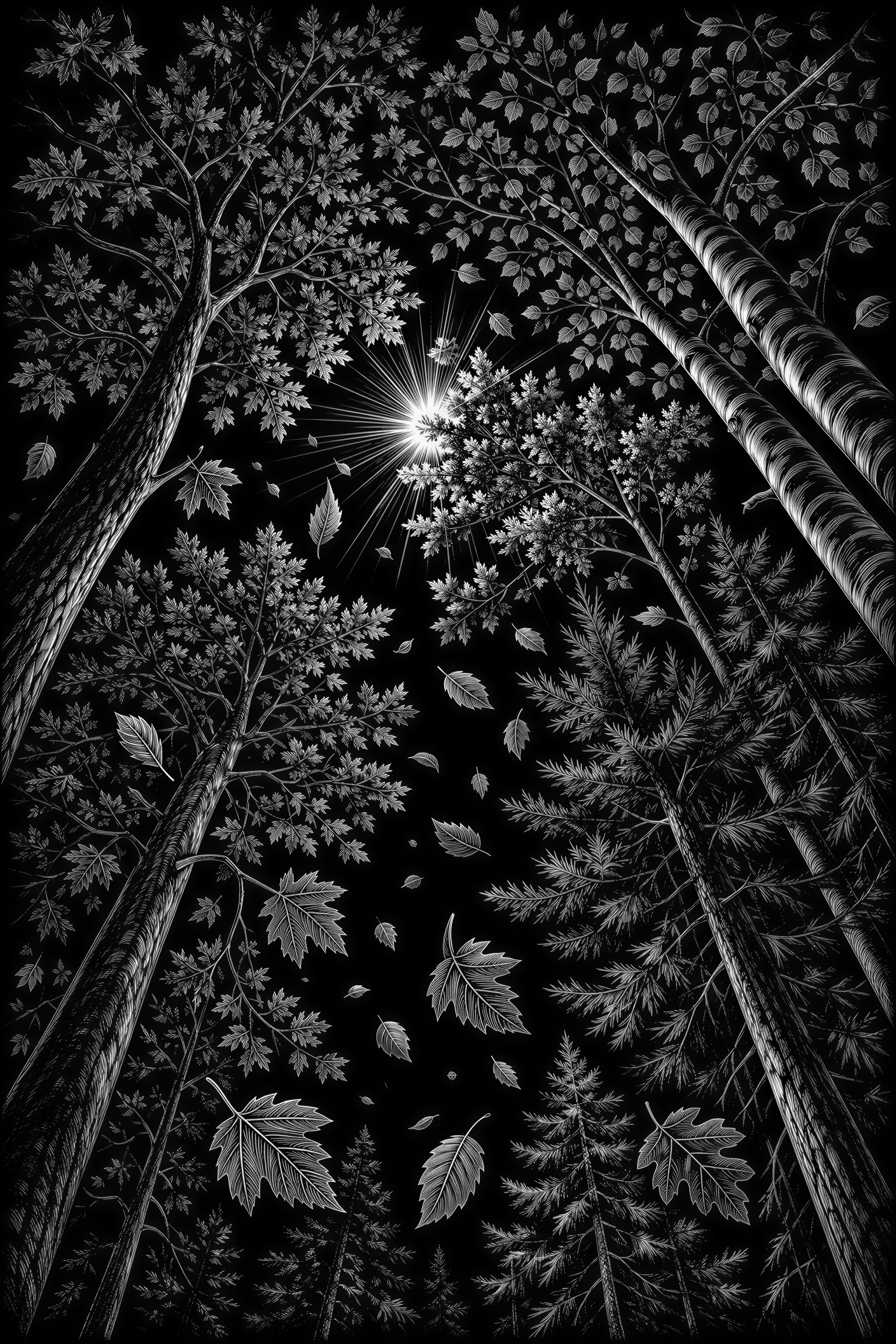 POV laying on the grass looking up through various types of ...