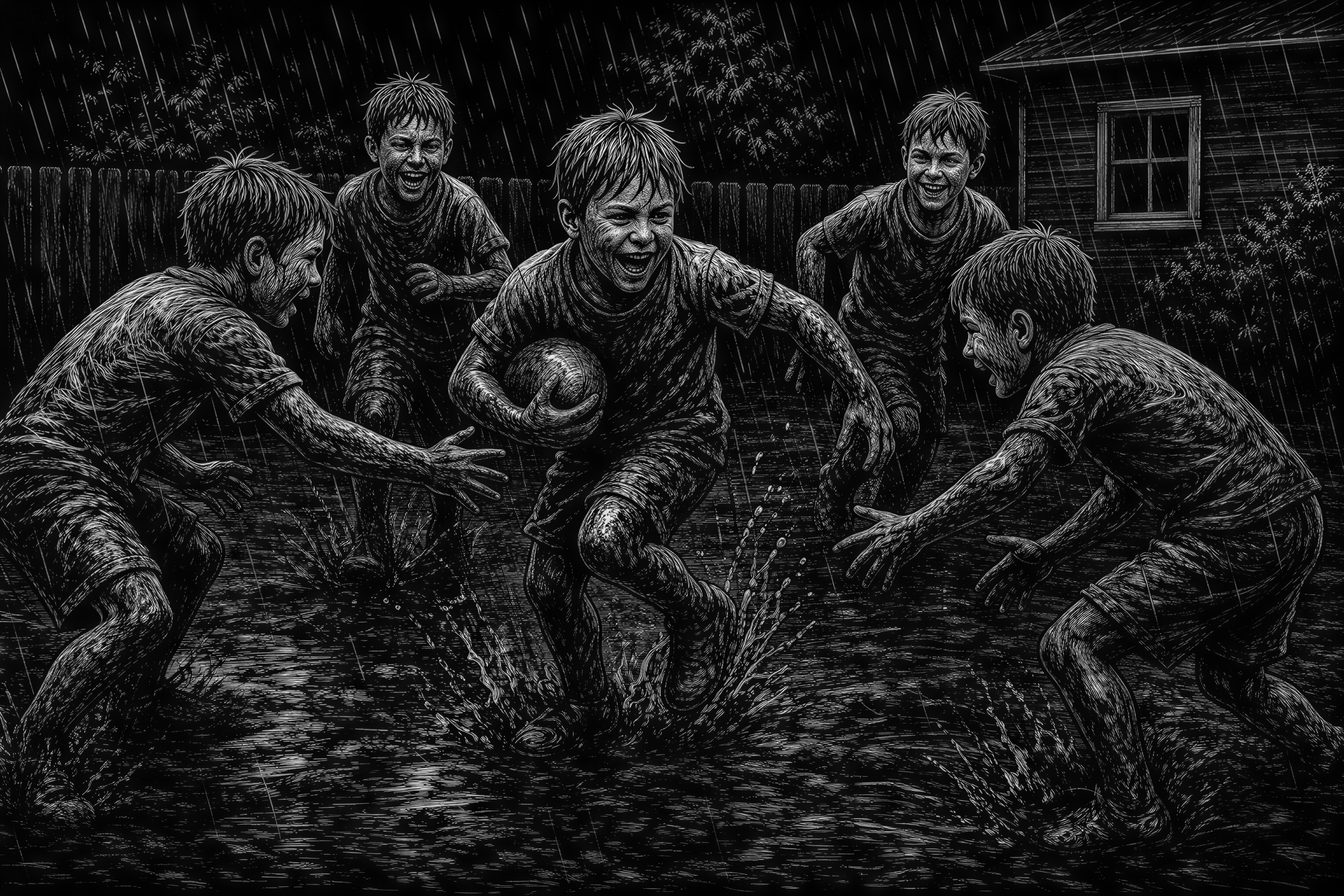 1970's a bunch of young kids playing American football in the ...