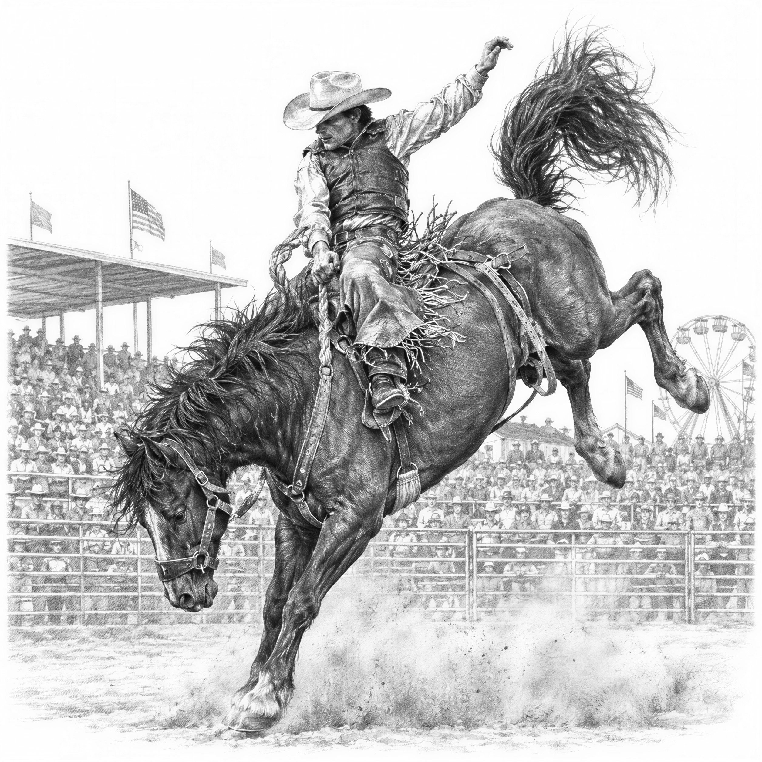 Rodeo Bronc riding in a dusty crowded arena at a county fair on - Free ...