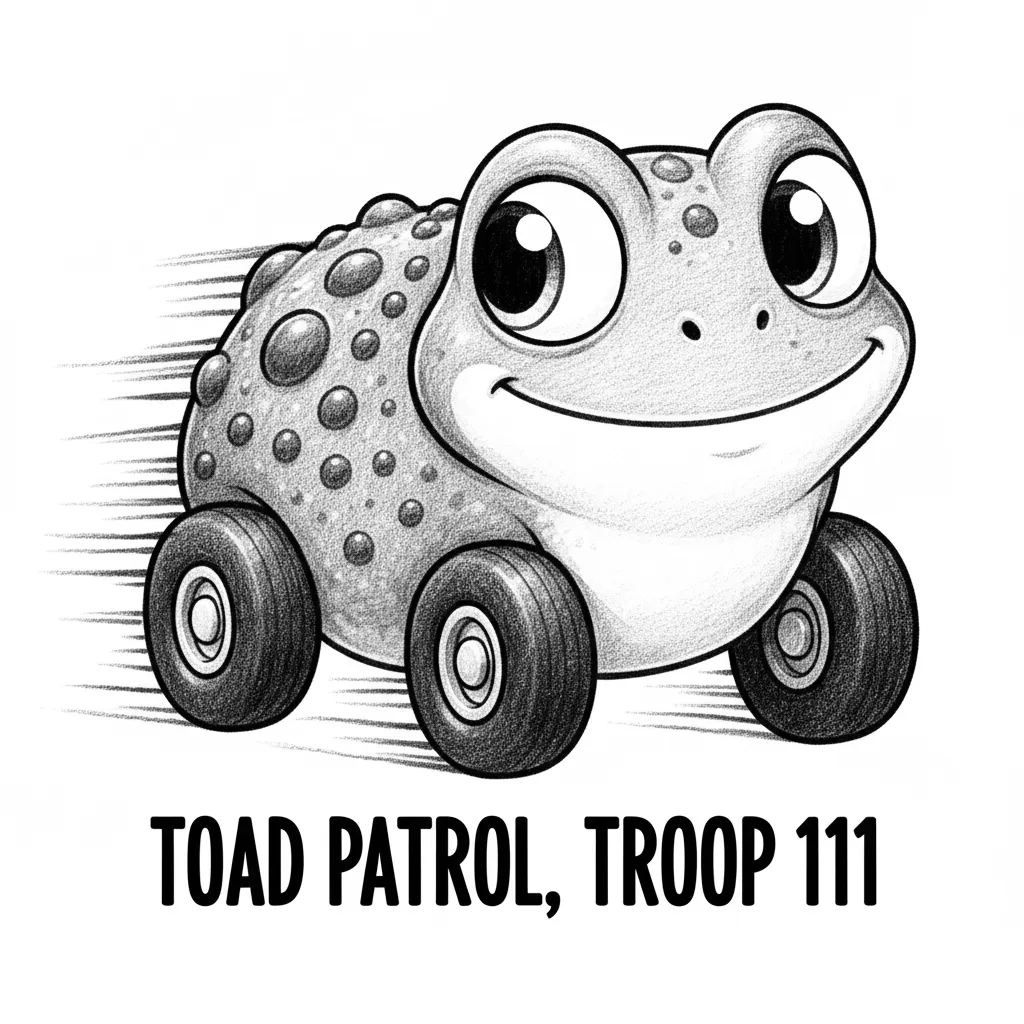 MAKE THIS INTO A HIGH CONTRAST IMAGE , MAKE THE WHEELS LOOK FAST, AND PUT "TOAD PATROL, TROOP 111 " UNDER IMAGE
