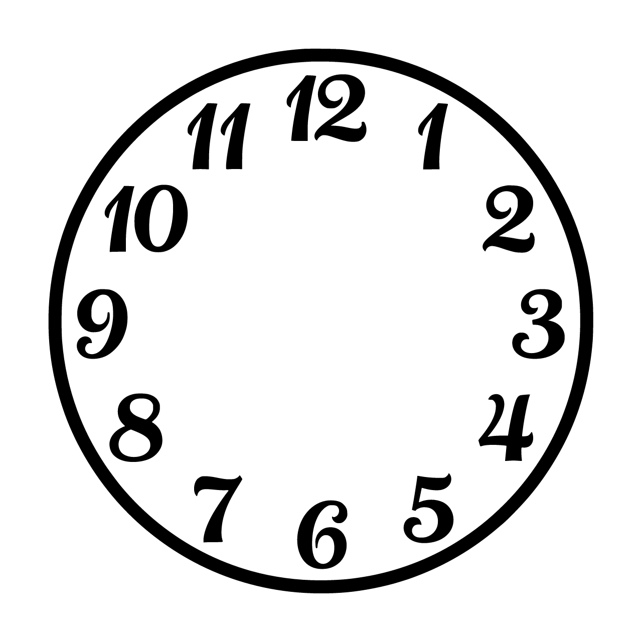 Create a round dial with numbers 1 to 12 in a curly font. dont add the hands to it, just the numbers in a round shape.