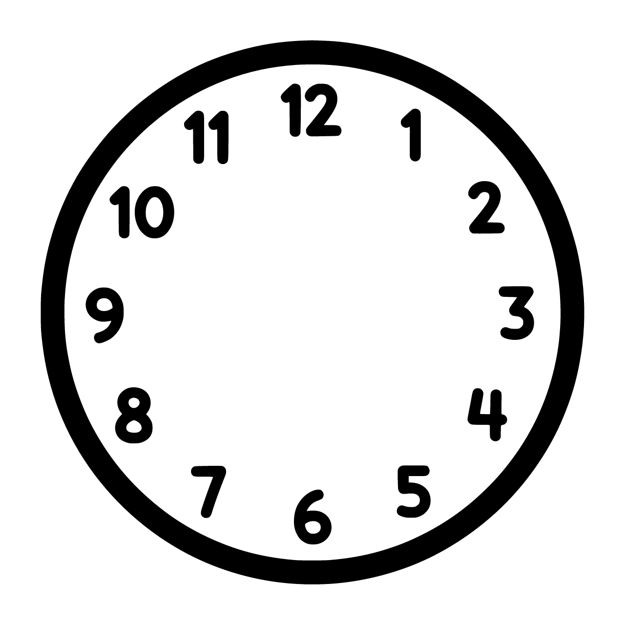 Create a round dial with numbers 1 to 12 in a childisch font. dont add the hands to it, just the numbers in a round shape.