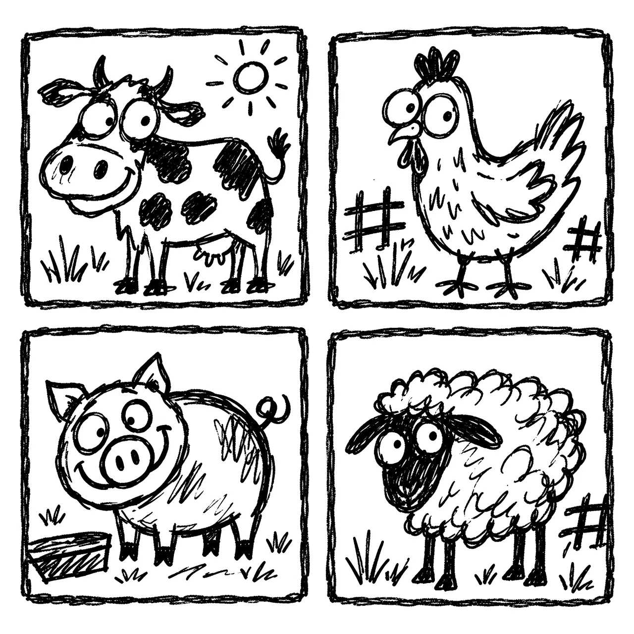 Create a set of 4 square Slate coasters with different farm animals