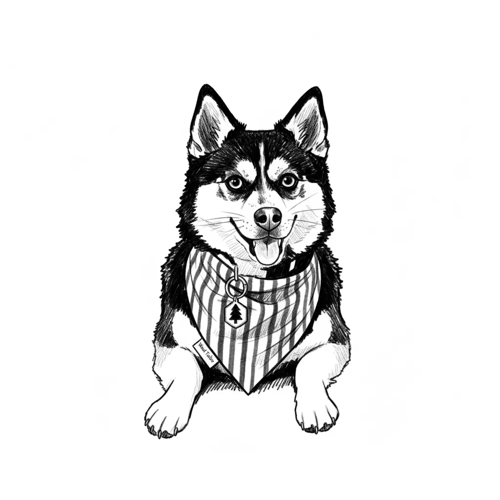 Create a clean, high-contrast black-and-white vector line-art portrait of the pet, optimized for laser engraving on metal. Remove the entire background and any distracting objects. Focus only on the pet’s head, neck, and upper chest. Preserve the pet’s exact facial features, expression, ear shape, eyes, nose, mouth, and distinctive coat pattern. Pay special attention to unique identifying markings such as freckles, spots, facial patches, blazes, masks, eyebrow markings, ear markings, and nose pigmentation. Use bold, clean, deliberate lines with thicker primary details and minimal fine fur lines. Simplify generic fur texture while preserving the pet’s recognizable features. Use ample negative space and avoid excessive hatching, stippling, fuzzy texture, shading, gradients, or tiny details. Represent very dark/black fur with selective solid black areas or bold dense markings. Represent brown/tan areas with selective thicker black markings to distinguish them from white/light fur without excessive hatching. Leave white/light fur primarily as negative space with only necessary contour lines. Keep visible collars, bandanas, and pet tags when they contribute to the portrait, but simplify them. Remove text and tiny decorative details from existing pet tags. Remove leashes, leash clips, and other distracting accessories. Create a natural finished lower edge rather than a harsh straight crop. Final artwork should be crisp black (#000000) on a pure white background (#FFFFFF), with no gray tones, color, shadows, gradients, background elements, or unnecessary texture. Keep the design simple enough to engrave clearly at approximately 2–3 inches on metal.