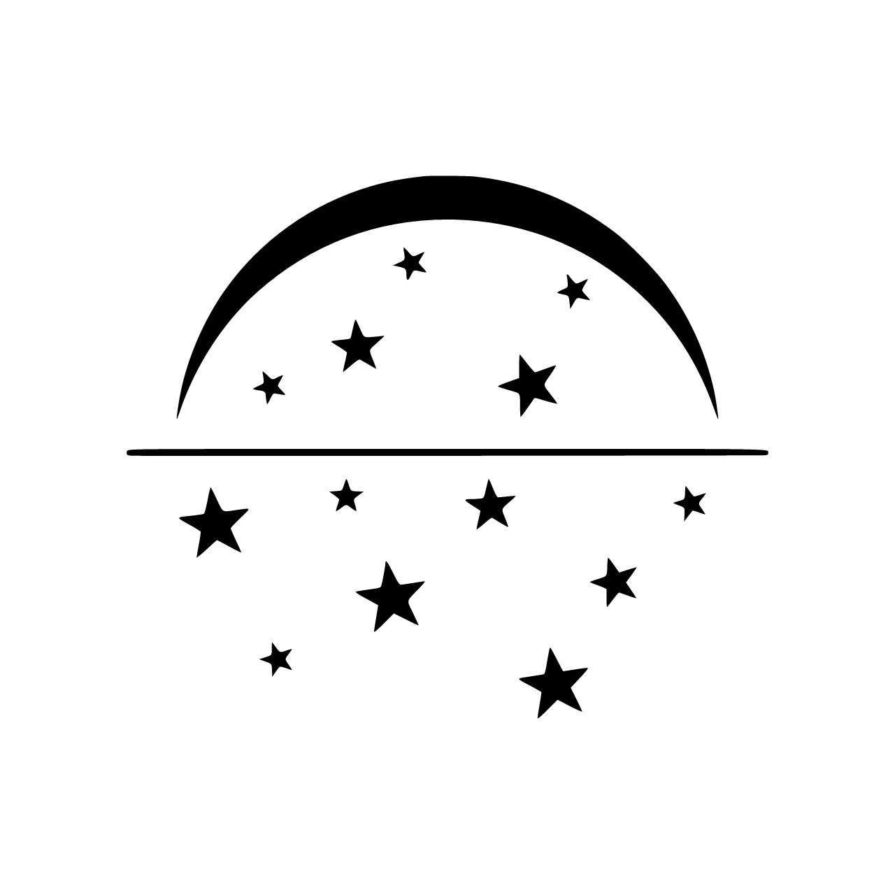 Sun arc and stars separated by a laser beam