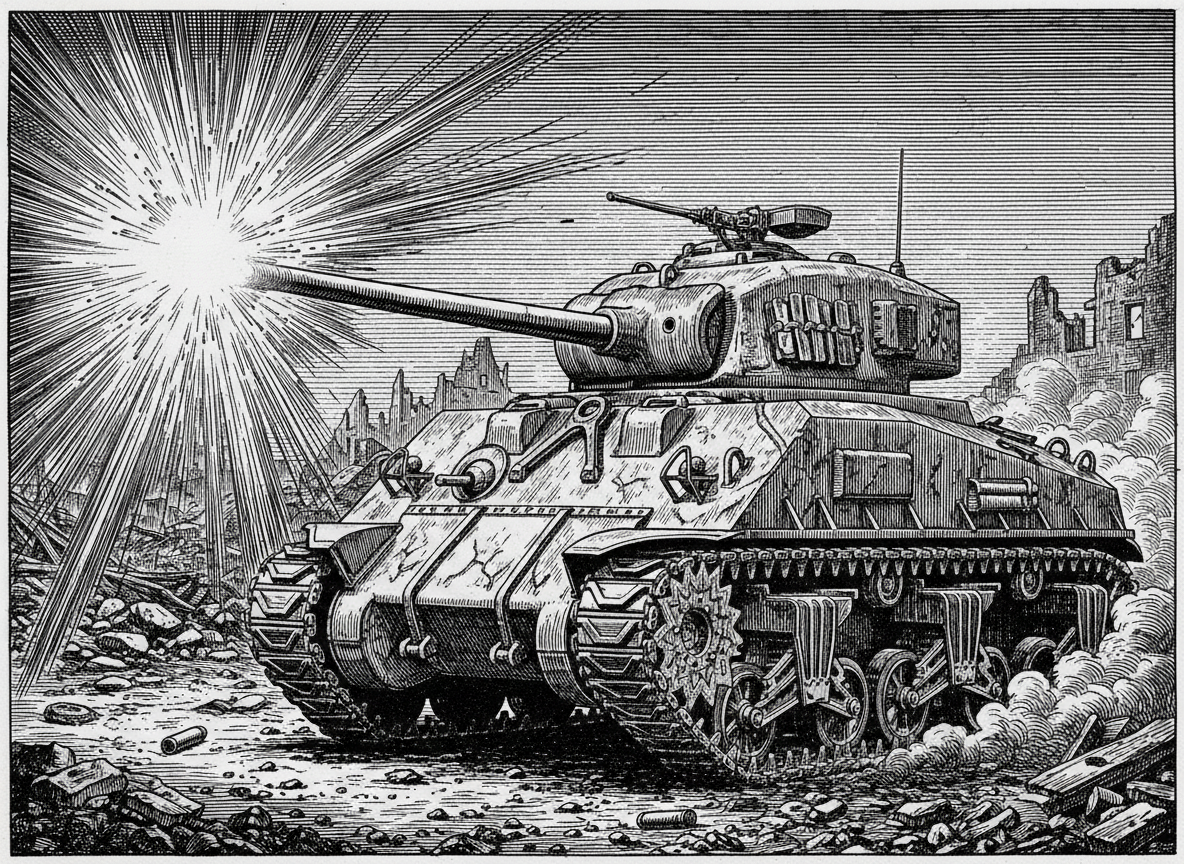 create photo realistic upclose image of a firefly variant sherman tank ...