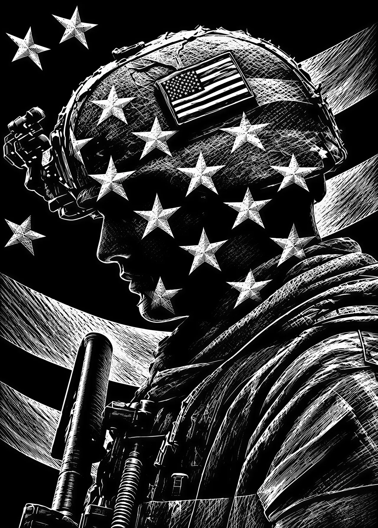 Man And Rifle Svg Soldier American Flag Stars Helmet Rifle - Free PNG Download | VectorWitch