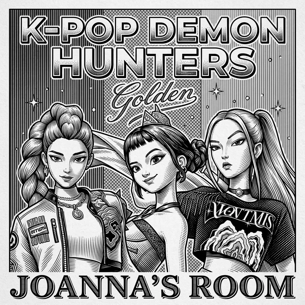 Turn image to landscape, keep all text, add Text Joanna’s Room in big bold matching fonts to the style of the image.
