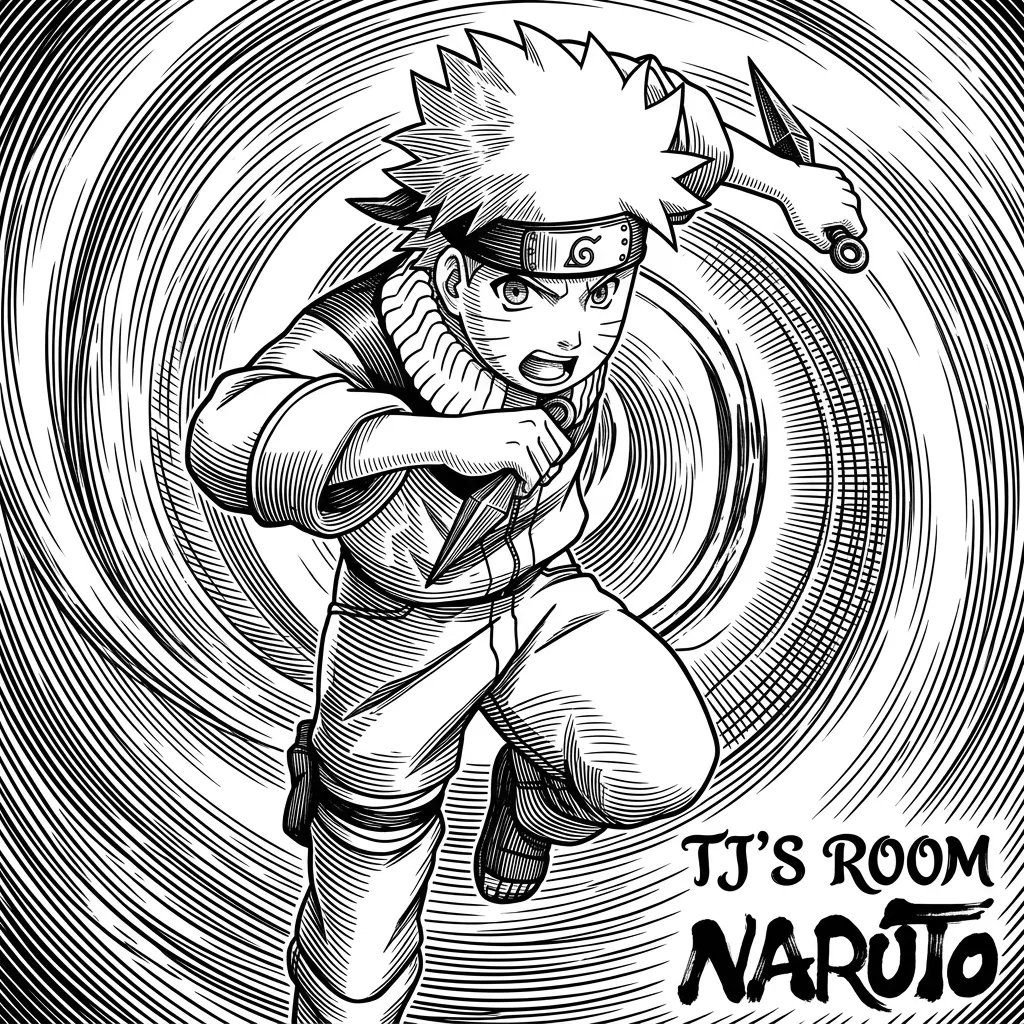 Turn image to landscape, keep all text and add text that matches Naruto that says TJ’s Room