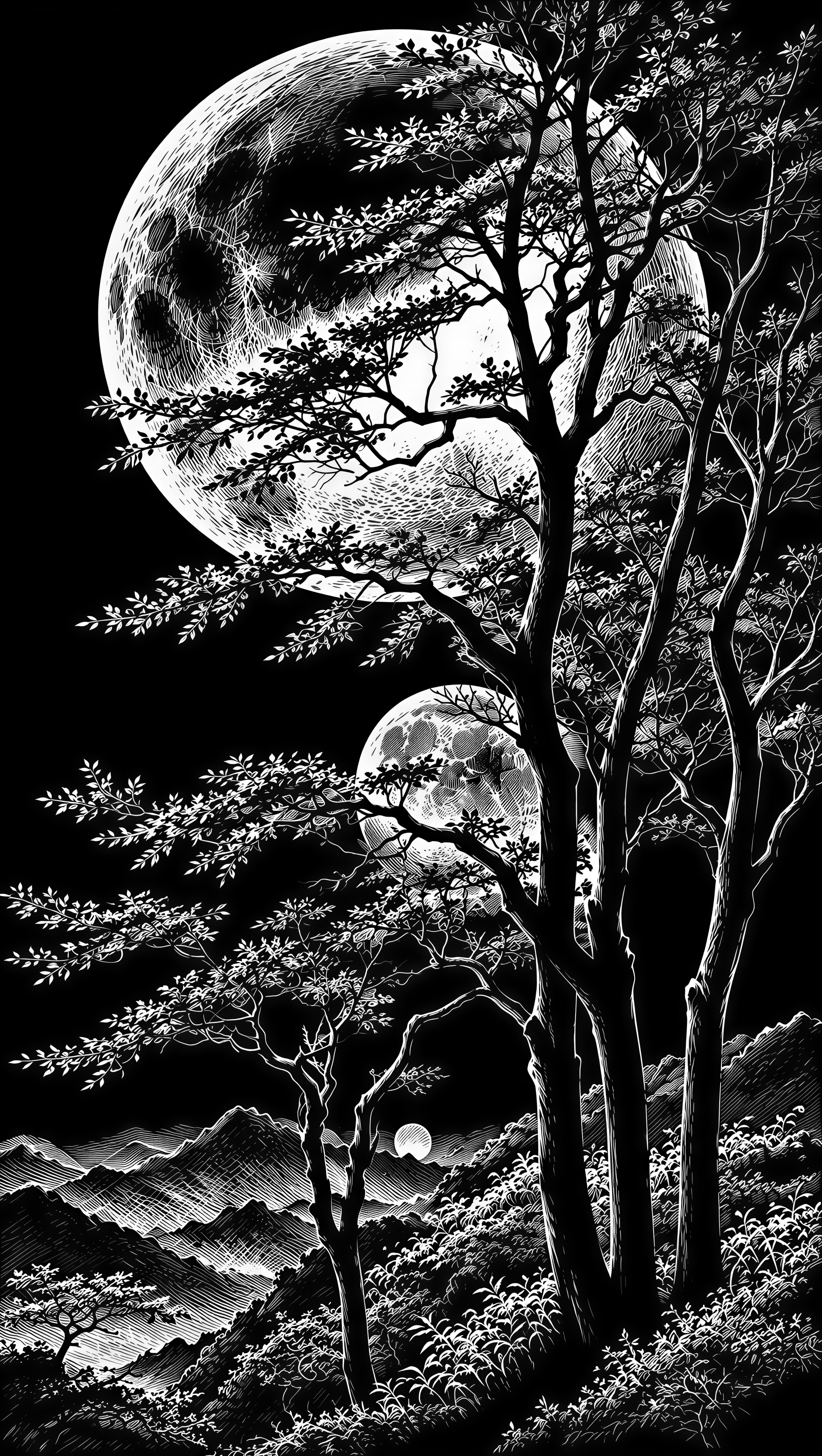 Moon Trees Night Mountains Hillside Foliage - Téléchargement PNG ...