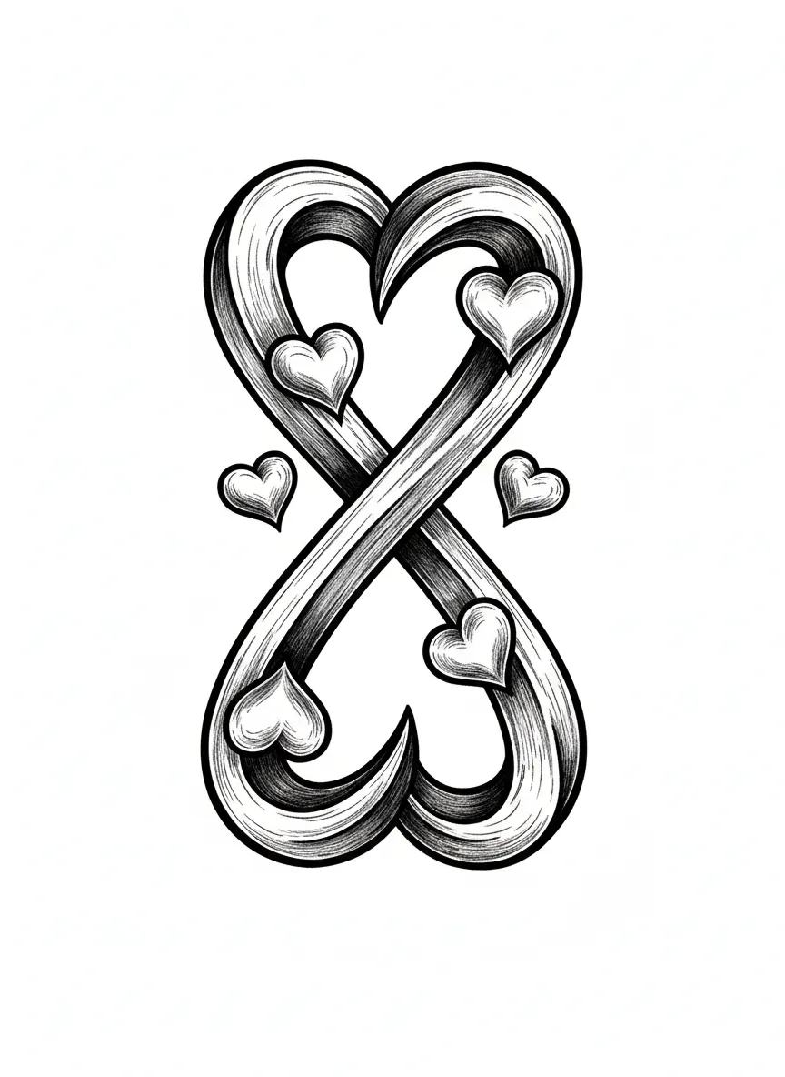 Infinity sign with hearts 3d effect