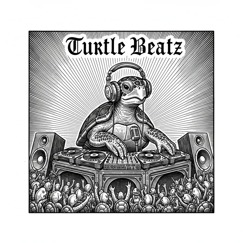 Make a turtle with headphones deejaying in a concert