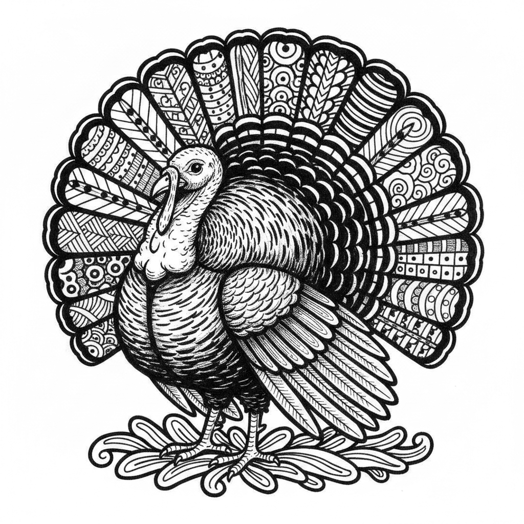 design a thanksgiving turkey with full tail feathers