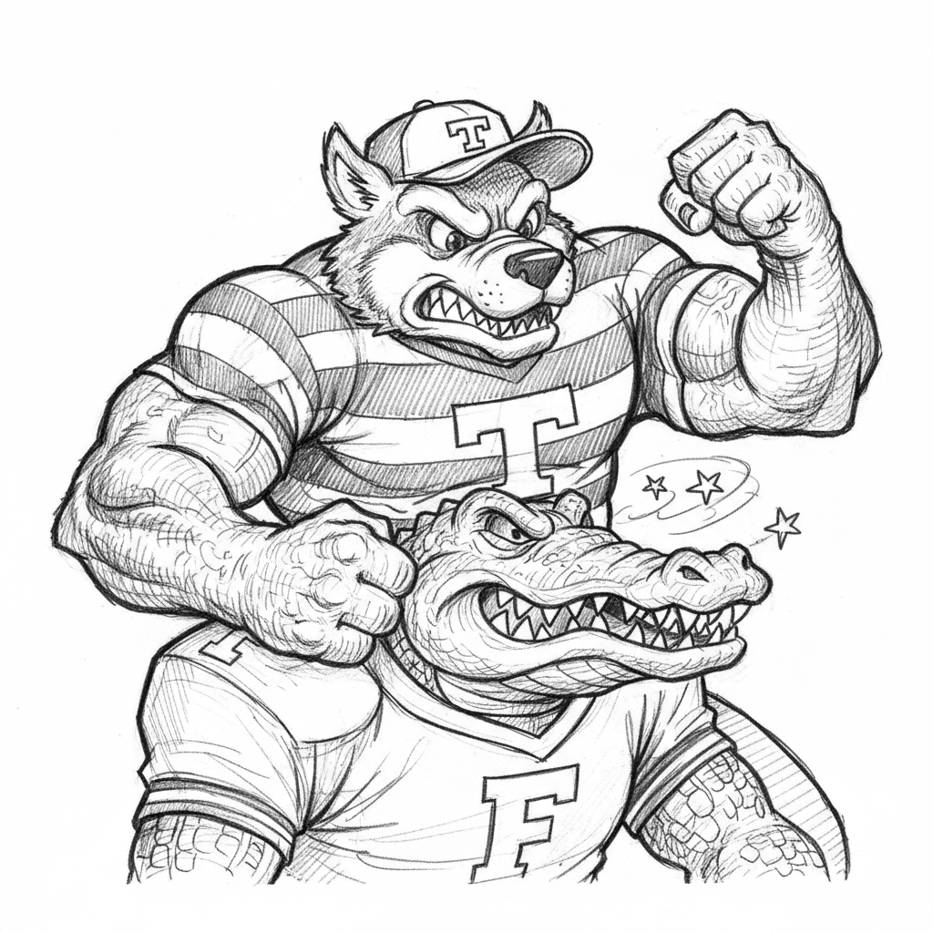 design smokey from the tennessee vols beating up a florida gator mascot