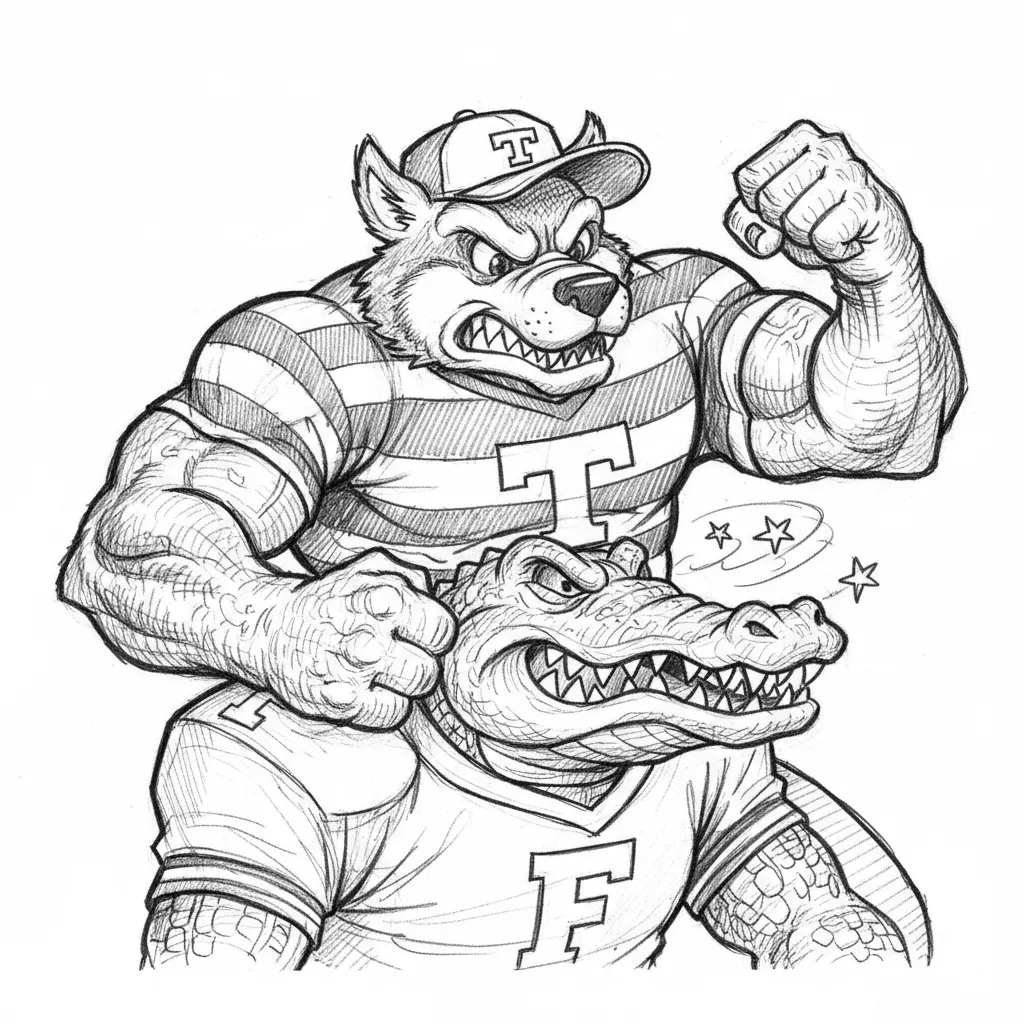 design smokey from the tennessee vols beating up a florida gator mascot