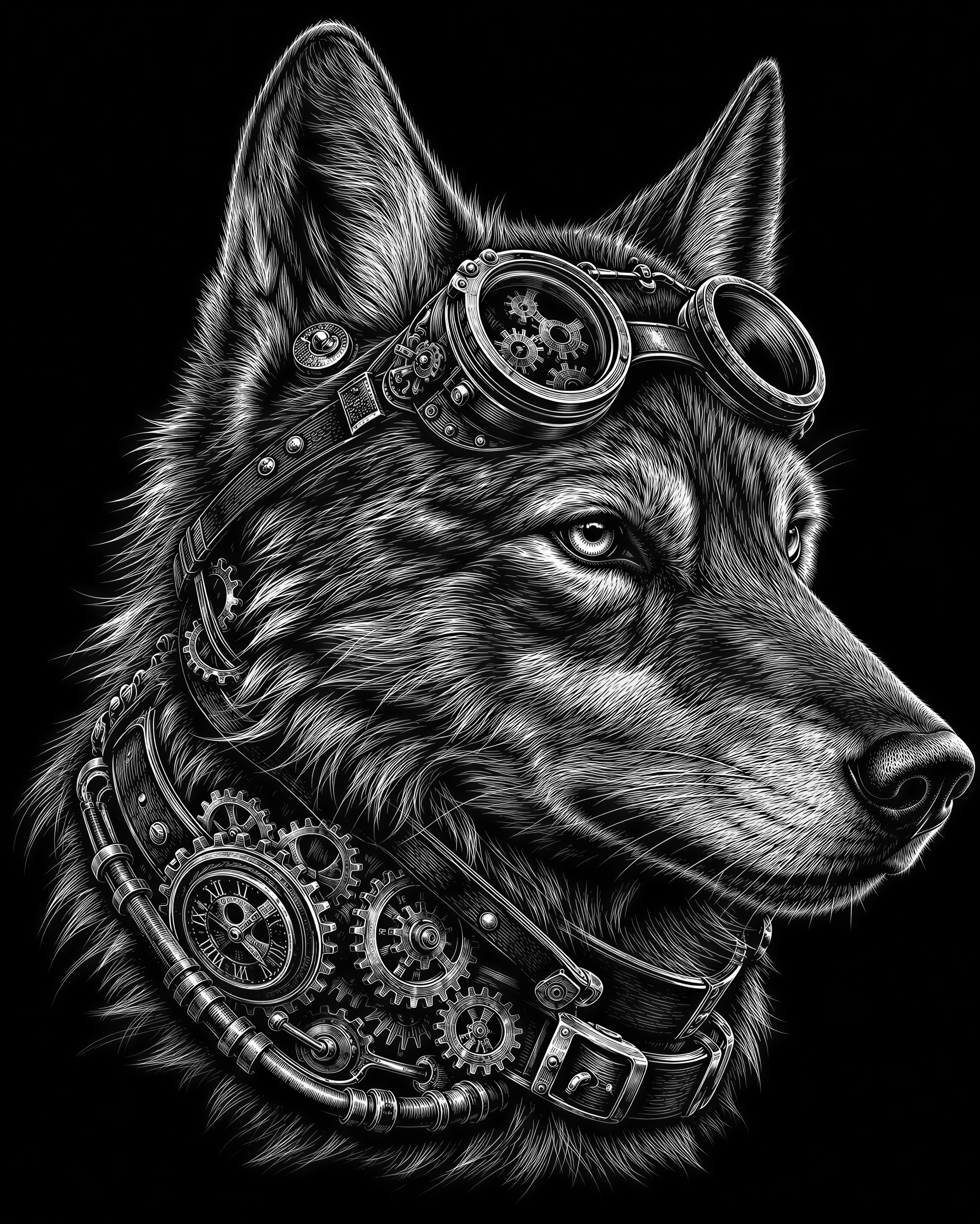Highly detailed wolf head in steampunk fashion, no background - Free ...