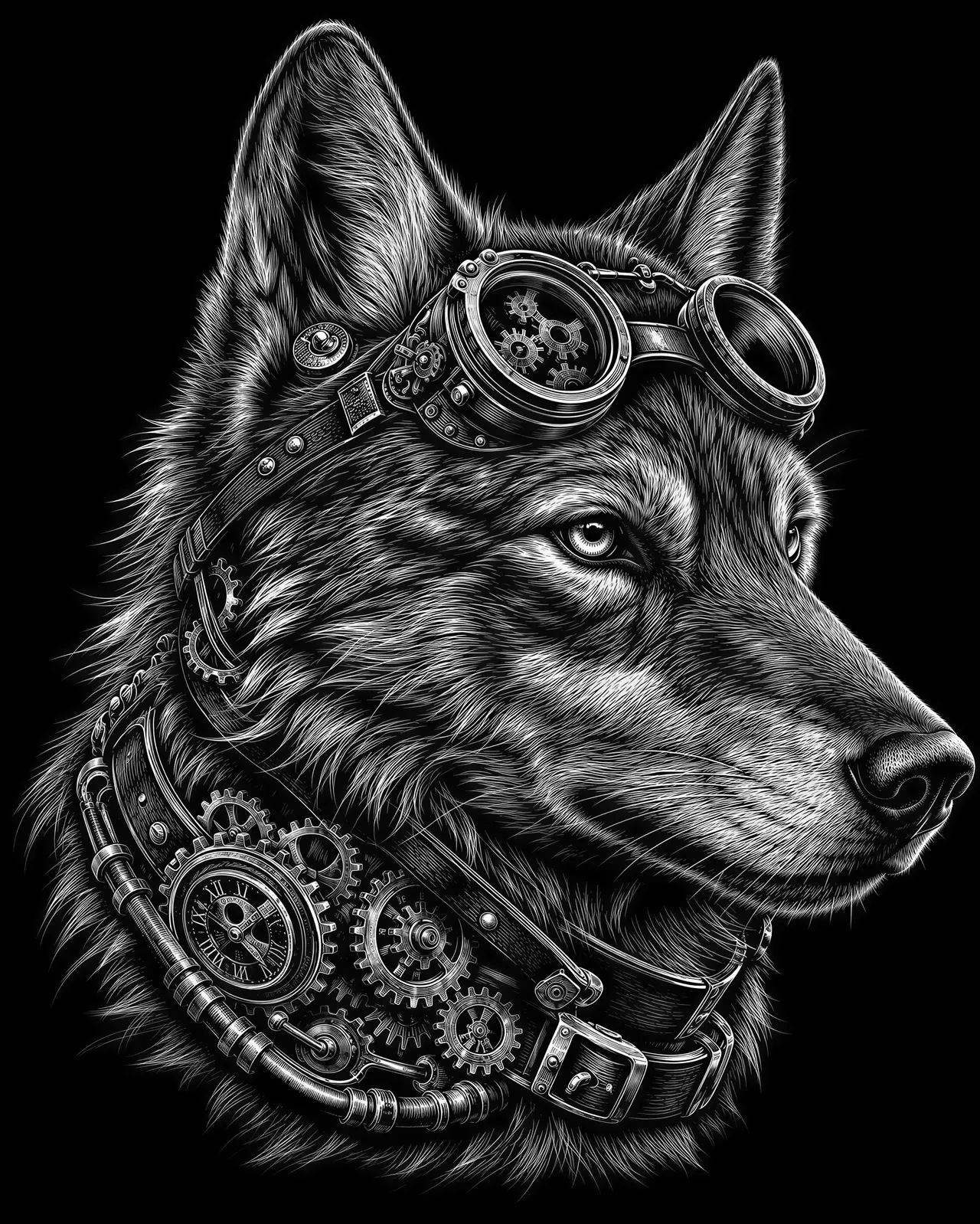 Highly Detailed Pattern Highly detailed wolf head in steampunk fashion, no background - Free ...