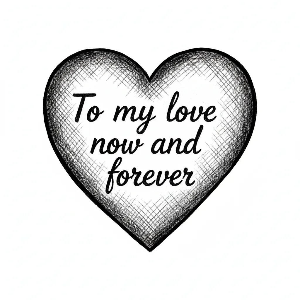 To my love now and forever. The words in a heart shaped figure