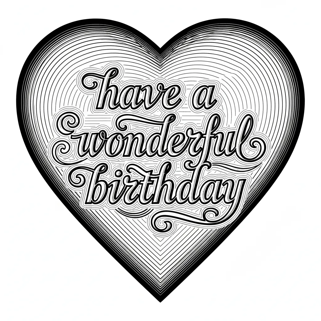 heart shape with the words " have a wonderful birthday" written inside the heart.