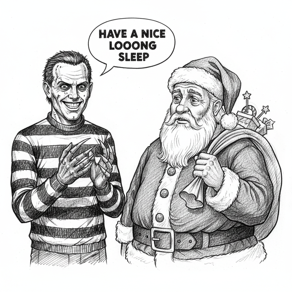 Freddy Krueger talking to father christmas, 