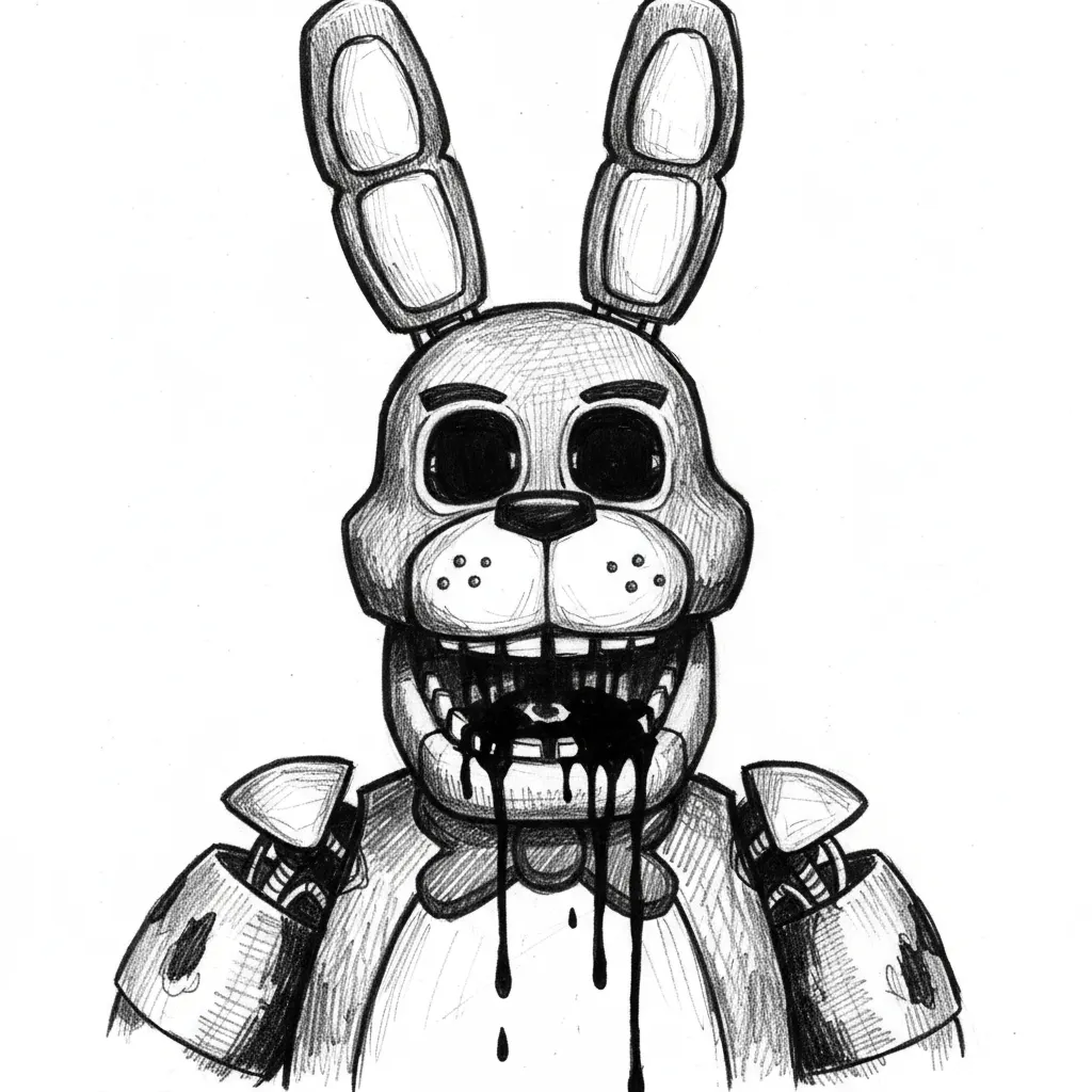 fully detailed picture of Bonnie from five nights at freddys. Blood seeping out of the mouth of Bonnie.