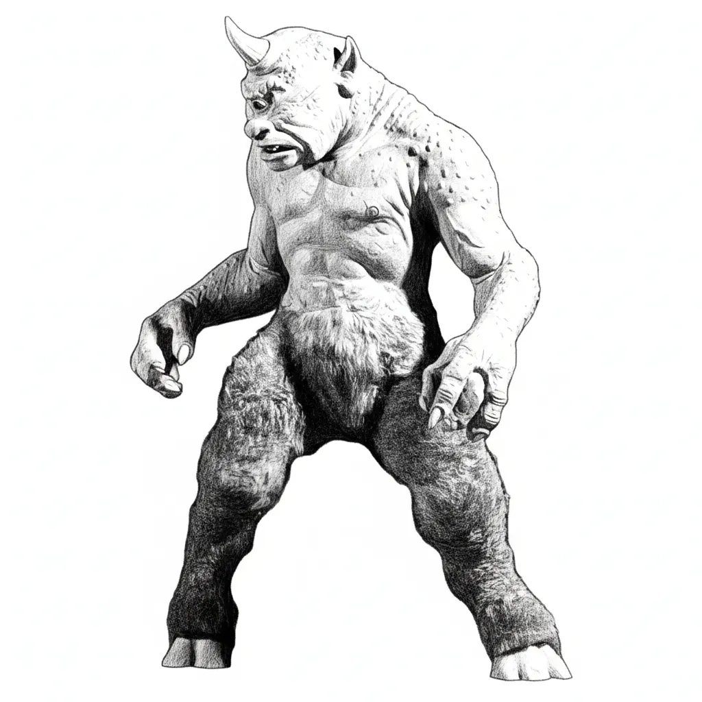 Enhance the 3d appearence of the monster. Erase the two smaller figures from the end product.