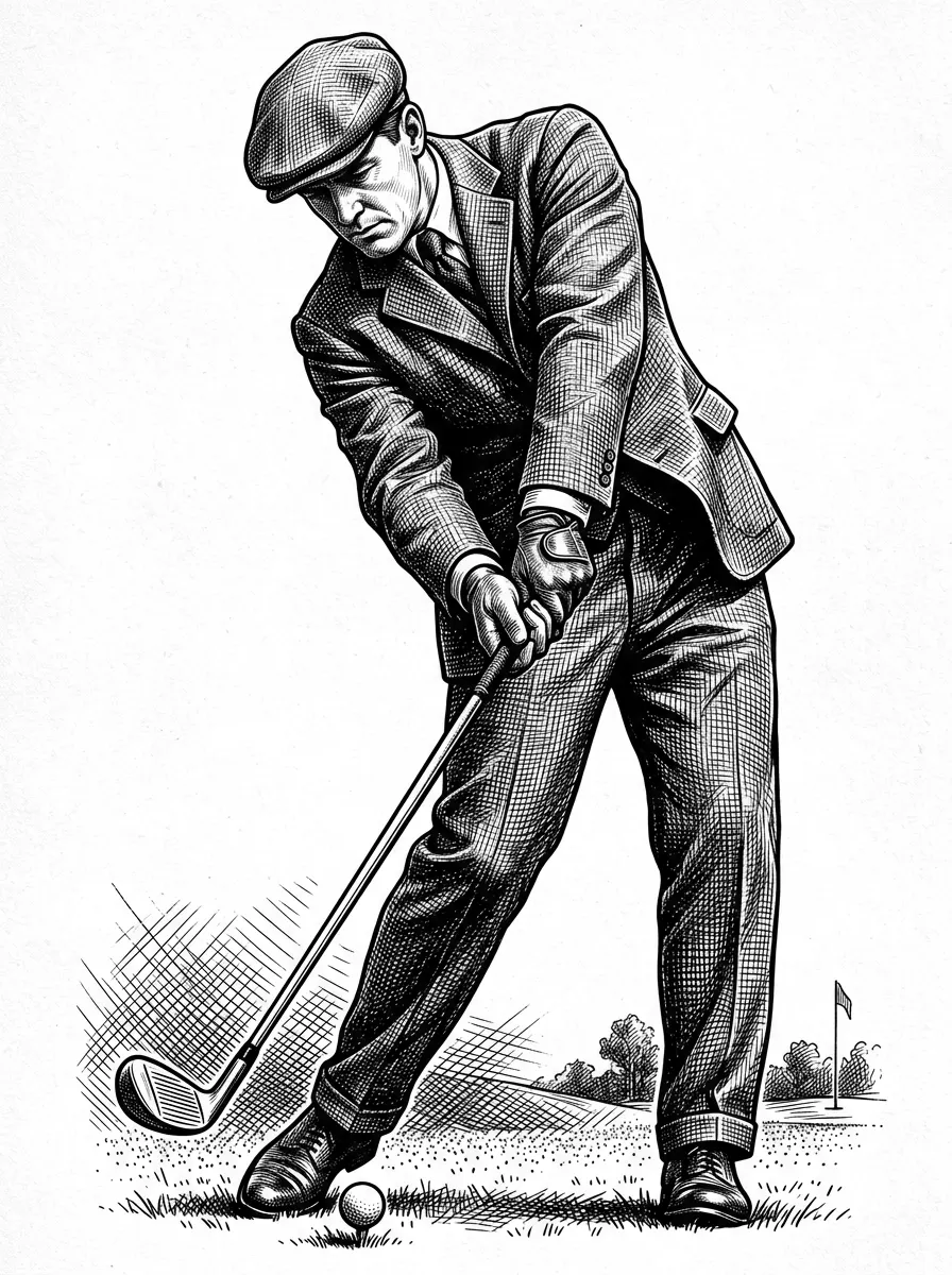 a golfer half way through his down swing