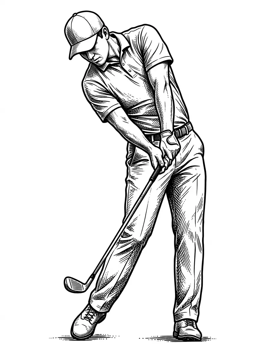 a golfer half way through his down swing remove bckground