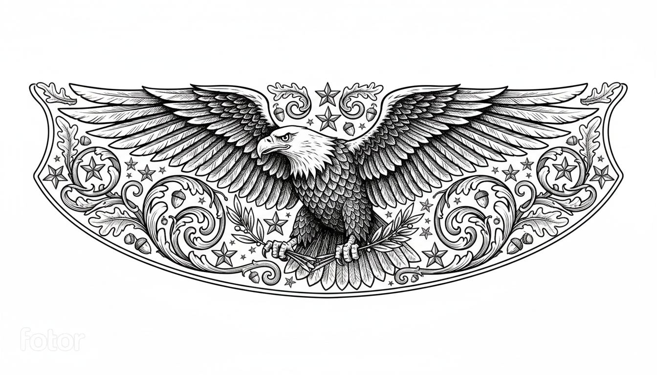 Eagle Inlay Vector Create a highly detailed black-and-white vector-style line art ...