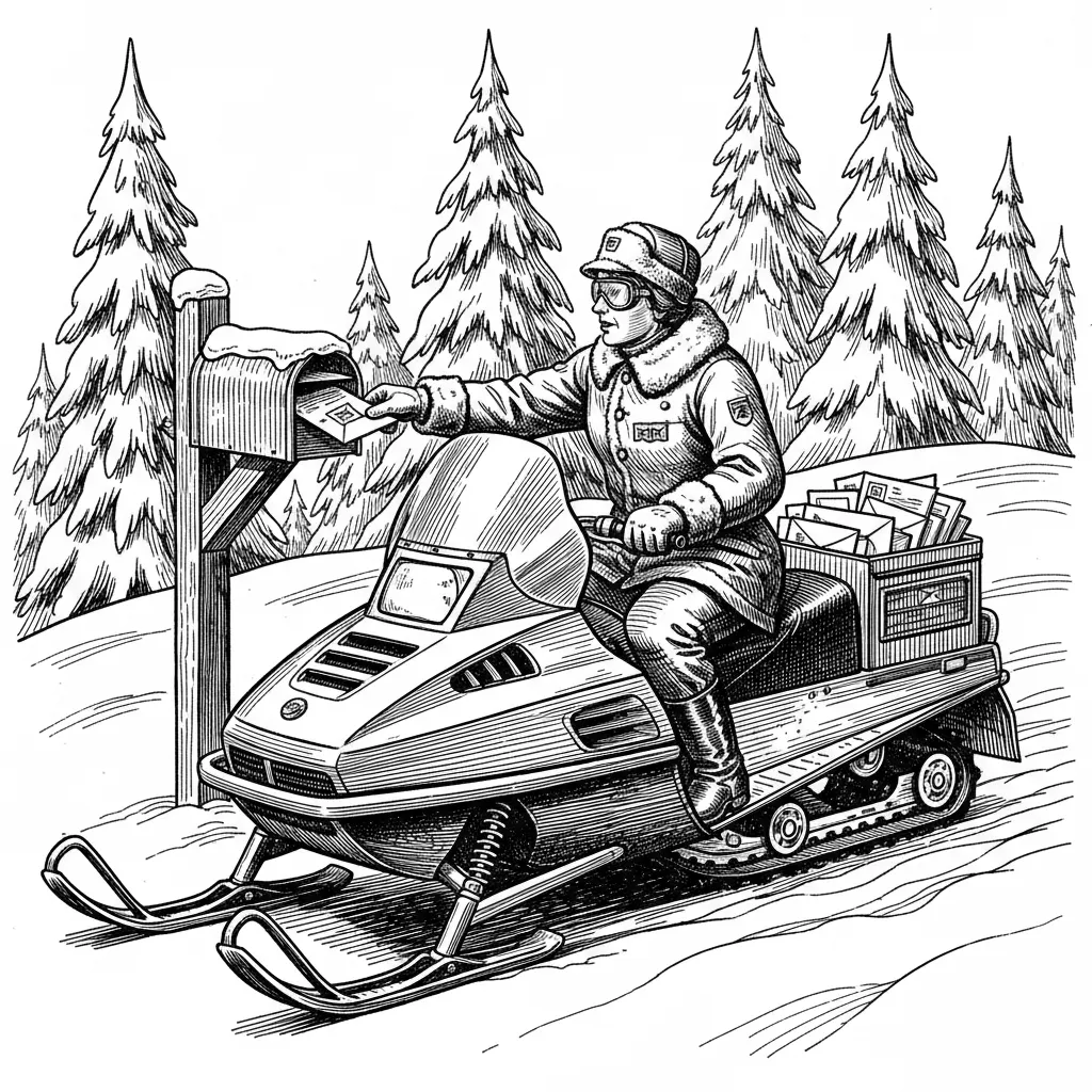 Id like an image of a mail lady delivering main on a snowmobile