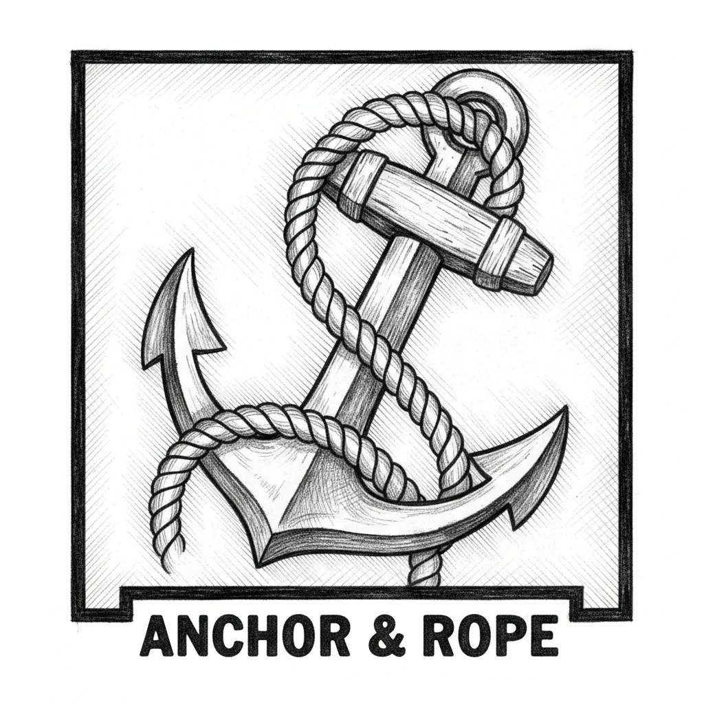 Laser engraving style, nautical theme, anchor and rope, detailed and traditional, suitable for wood.