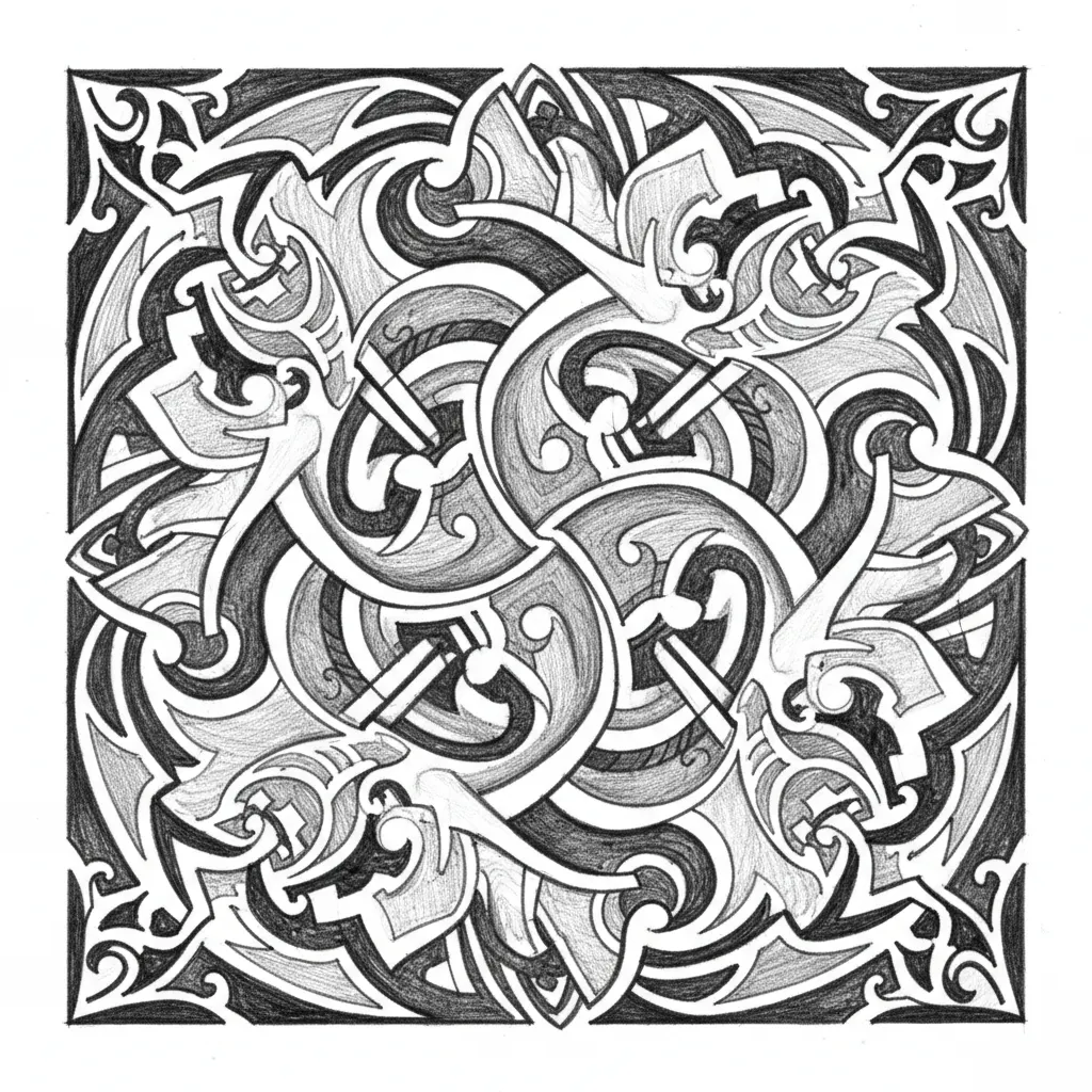 Laser engraving style, tribal tattoo design, bold lines, intricate patterns, high contrast.
