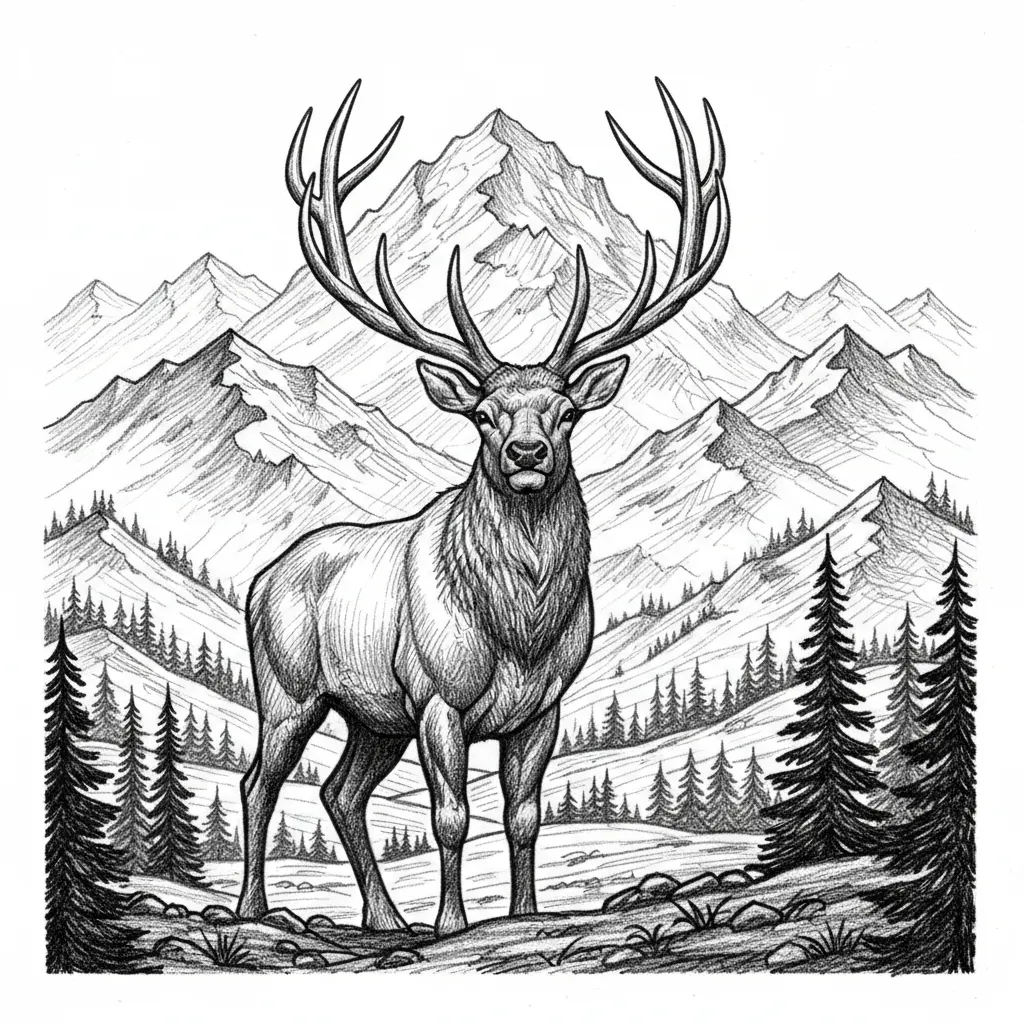 3 D elk in valley with Smokey Mountain range behind