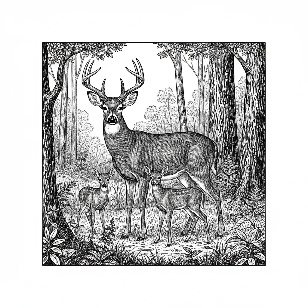white tail deer family in the woods