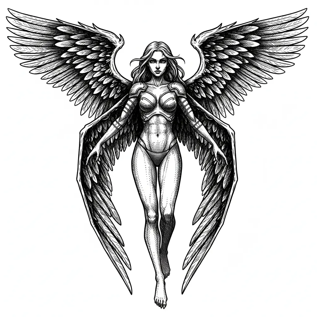 Draw a winged homunculus woman