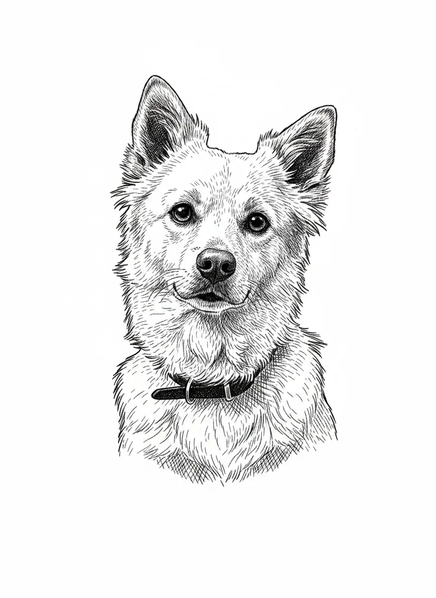 remove background, enhance photo with crisp detailed lines for engraving, remove background and only keep the dogs face