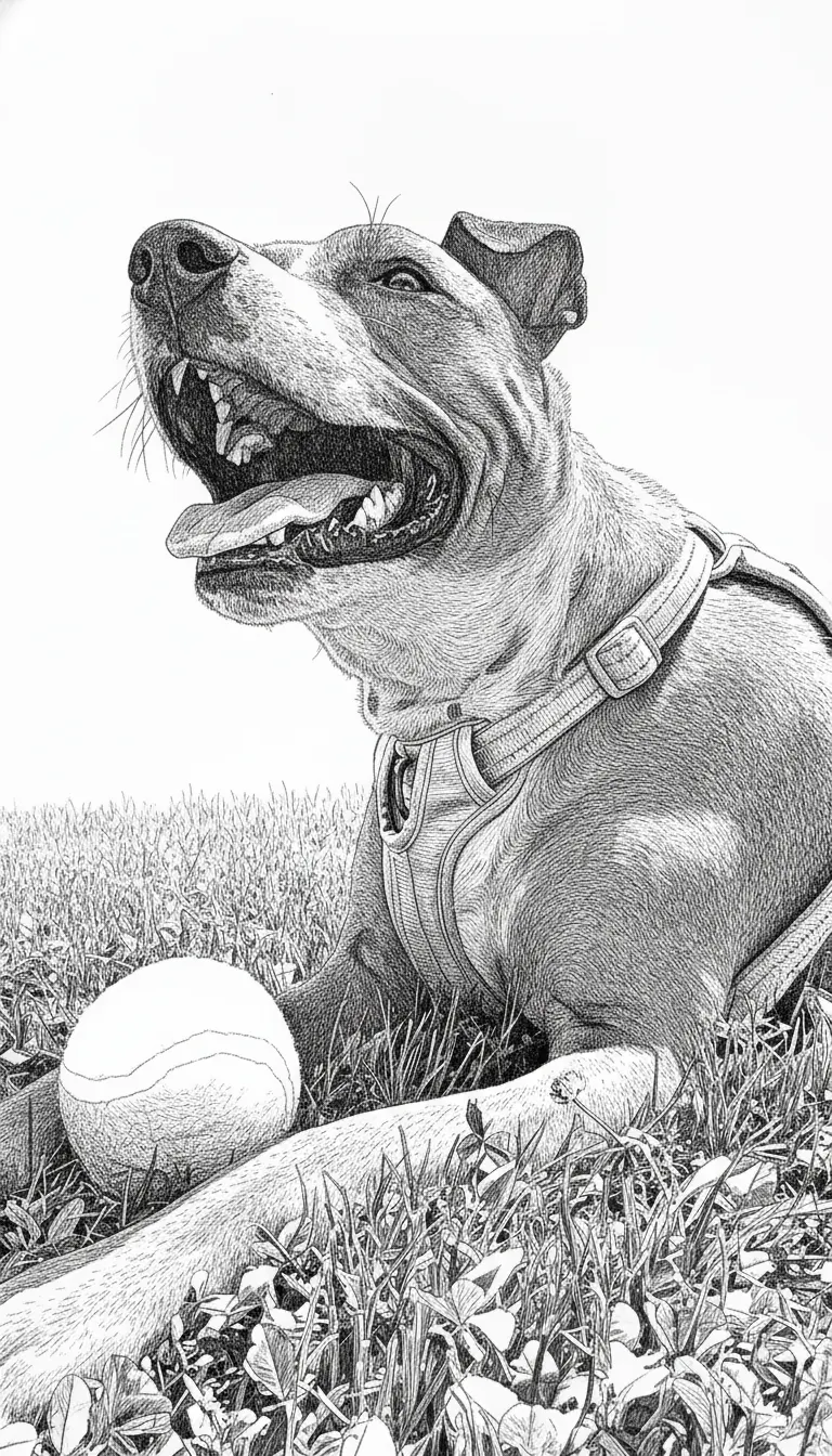 enhance photo, make clear crisp detailed dark lines for laser engraving, remove background and only leave dog and tennis ball in photo
