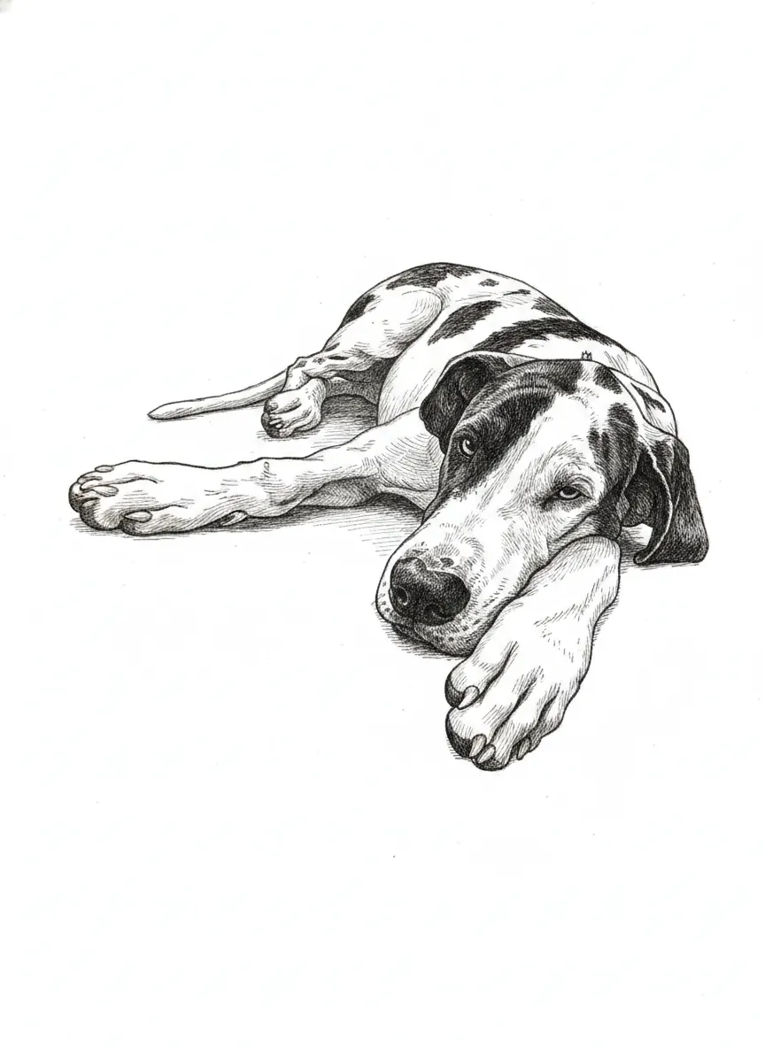 remove background, enhance photo with crisp detailed lines for engraving, remove bed that dog is laying on and only keep the dog in the photo